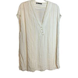 Zara Women’s Yellow & Cream lightweight Lagenlook Textured Tunic Sz M